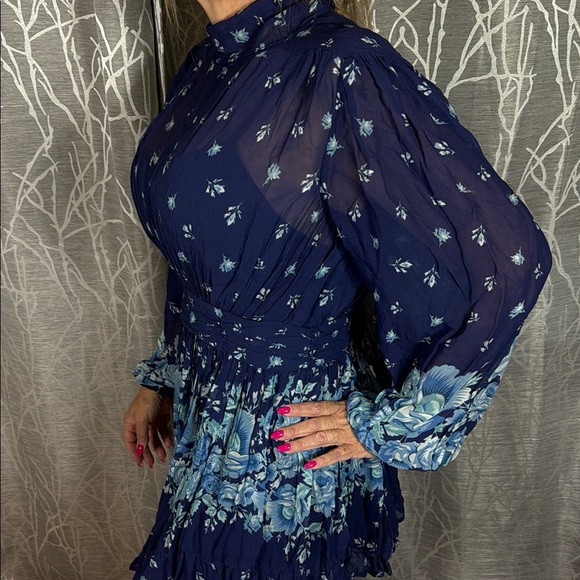 ANTHROPOLOGIE LET ME BE BLUE MOCK NECK MINI DRESS S NWT - Picture 6 of 10